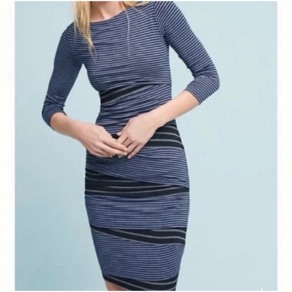 Bailey 44 Striped Bodycon Dress Blue Black Long Sleeve Career Casual Party‎ MD
